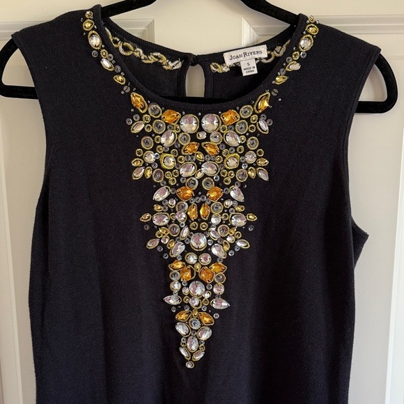 Joan Rivers Tops - Joan Rivers Black Knit Sleeveless Tank Rhinestones Embroidered Embellished Small